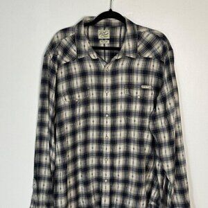Lucky Brand Shirt Men's Size XXL Plaid Dobby Western Long Sleeve White Blue